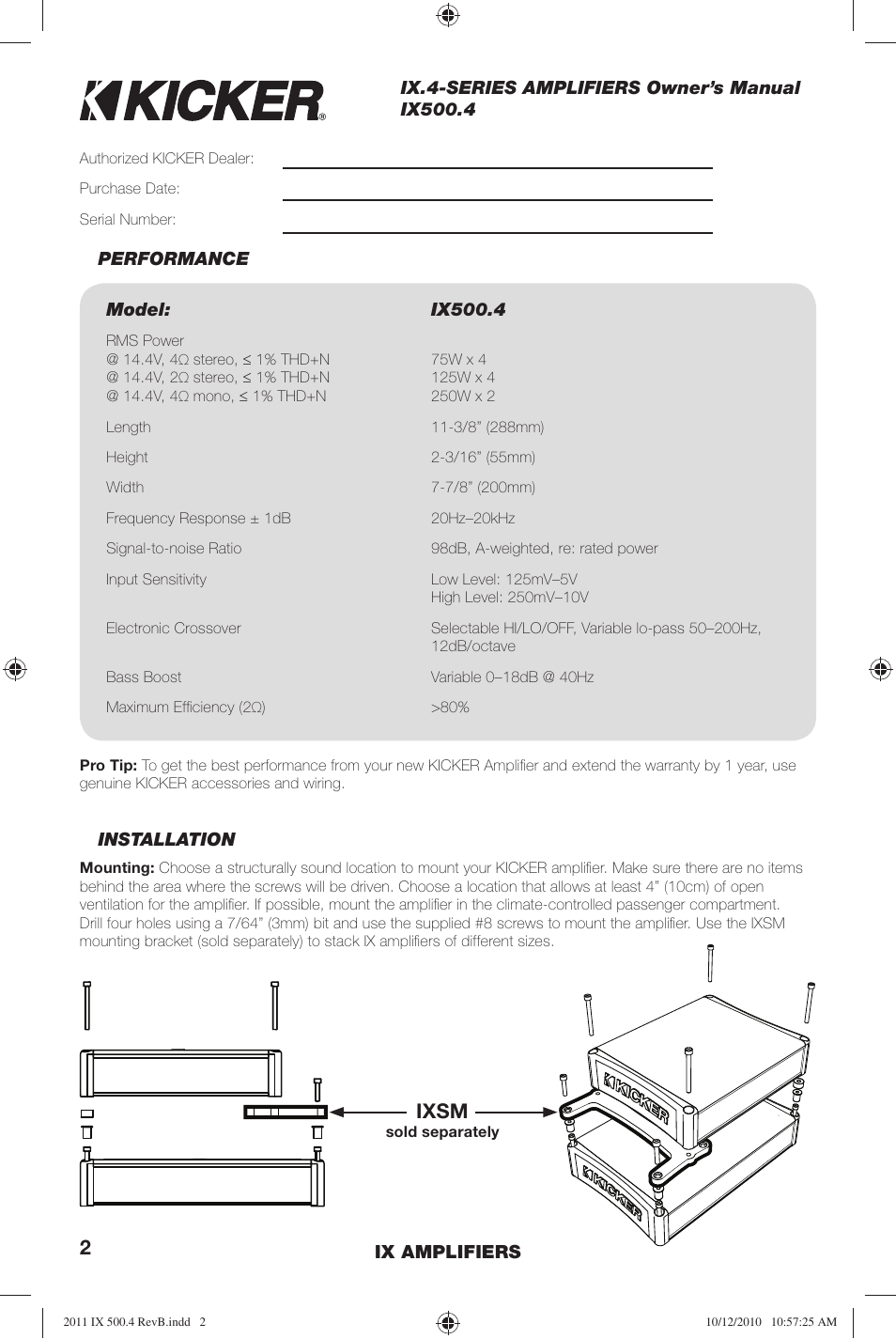 Ixsm | Kicker IX500.4 User Manual | Page 2 / 28