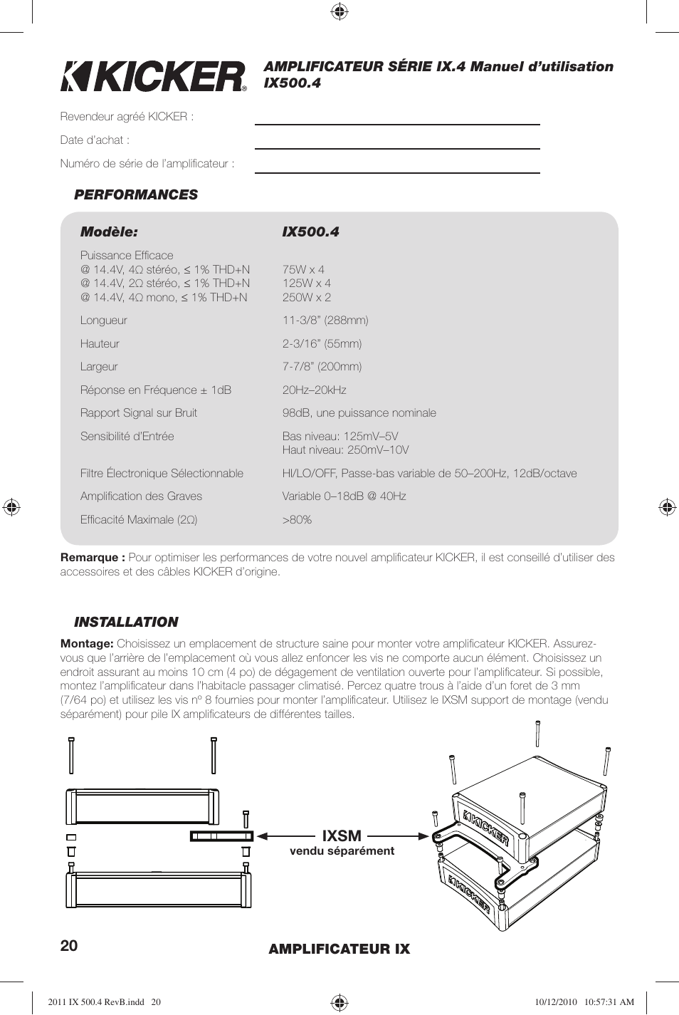 Ixsm | Kicker IX500.4 User Manual | Page 20 / 28