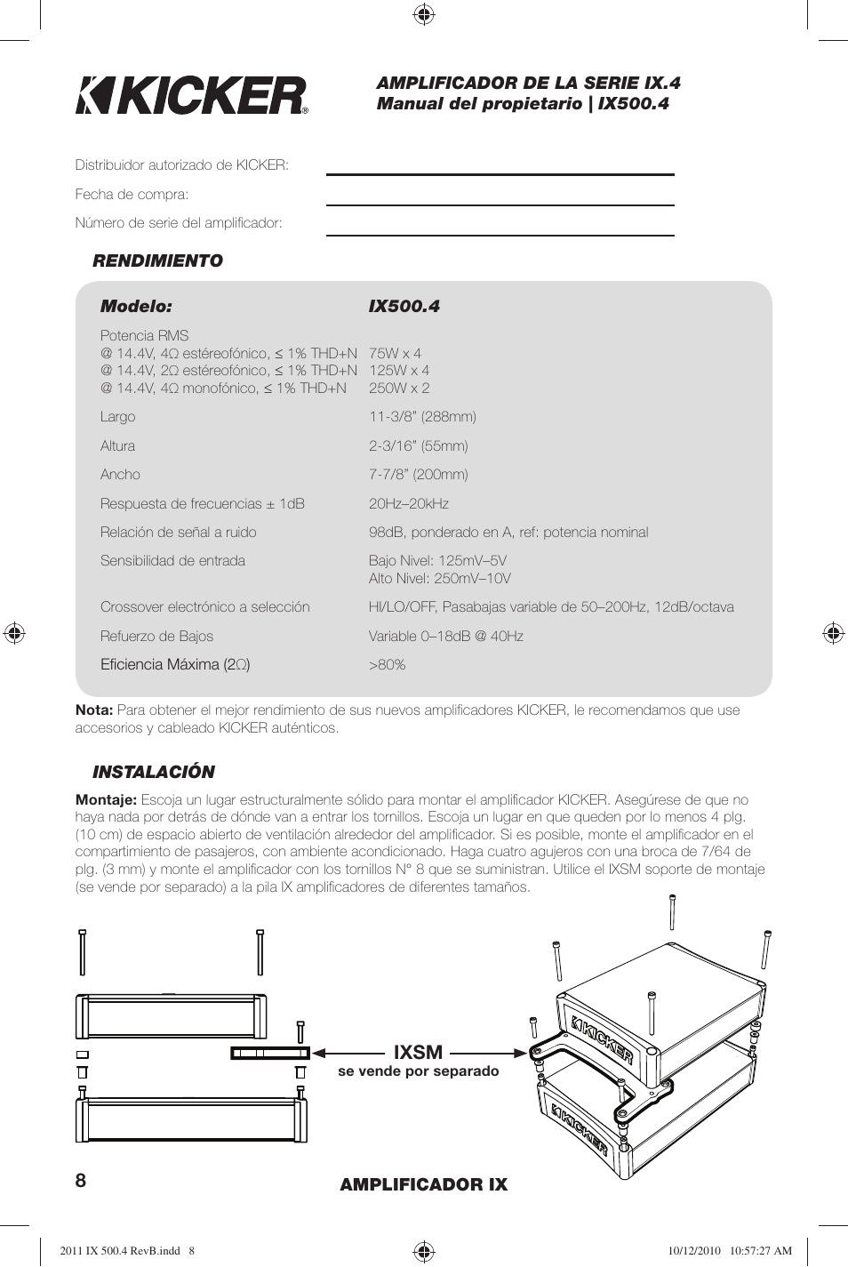 Ixsm | Kicker IX500.4 User Manual | Page 8 / 28