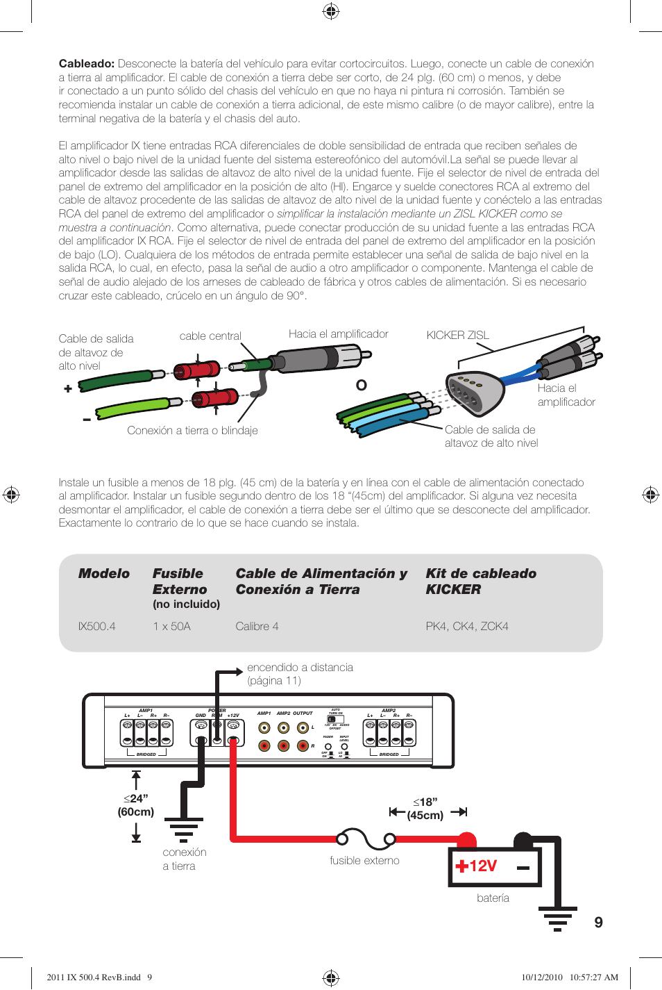 Modelo fusible externo, No incluido) | Kicker IX500.4 User Manual | Page 9 / 28