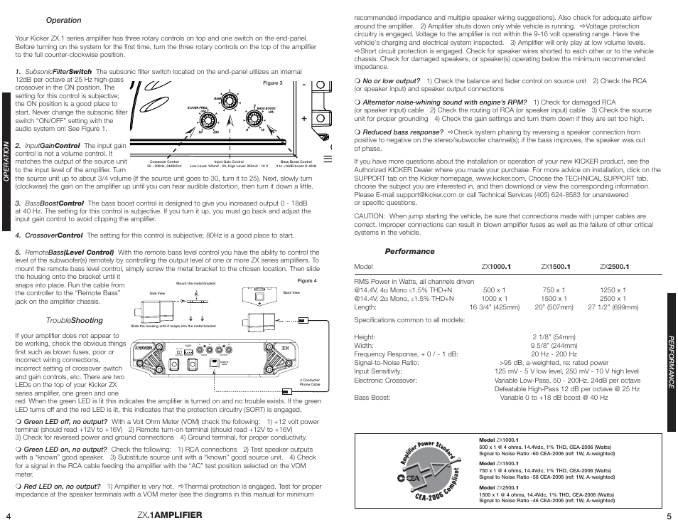 Zx .1amplifier 4 5 | Kicker ZX1000.1 User Manual | Page 3 / 4