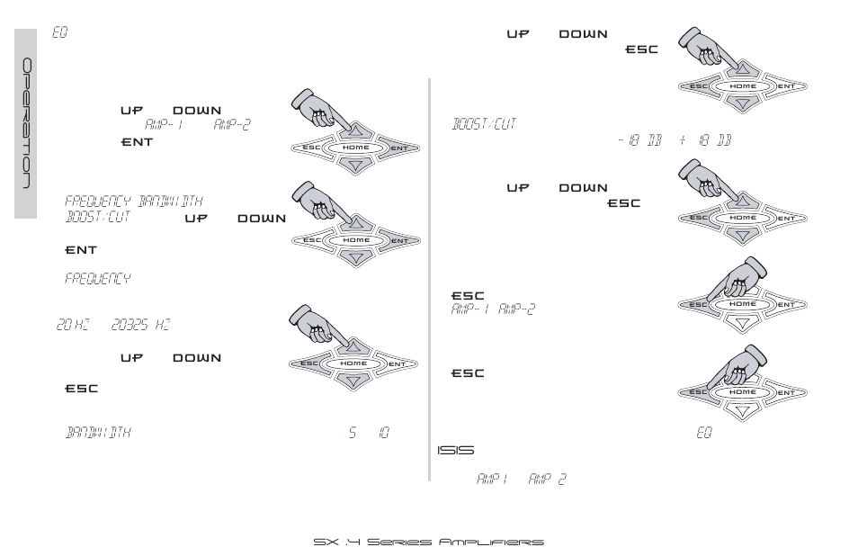 Boost/cut, 18 db, Amp-1 | Amp-2, Amp1, Amp 2, Frequency, Bandwidth, 20 hz | Kicker SX900.4 User Manual | Page 22 / 40