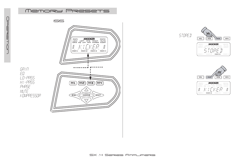 Kicker, Gain, Lo-pass | Hi-pass, Phase, Mute, Kompressor, Stored | Kicker SX900.4 User Manual | Page 30 / 40