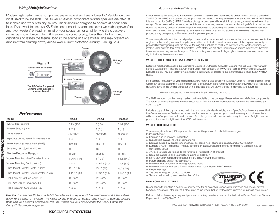 Ks component system 6 7, Performance, Wiring multiple speakers | Kicker KS60.2 User Manual | Page 4 / 4