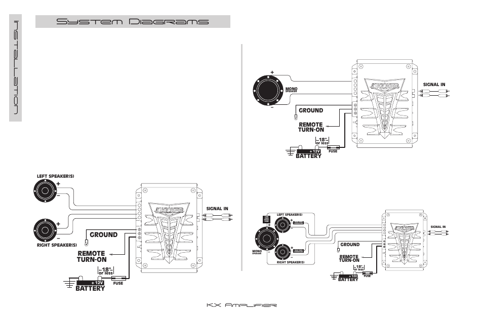 System diagrams, Installa tion | Kicker KX100.2 User Manual | Page 6 / 12