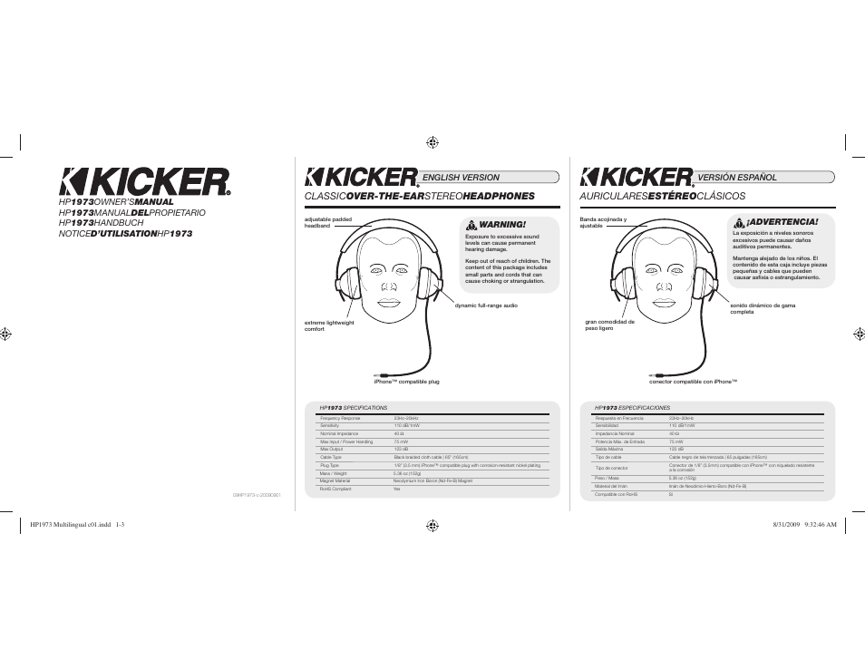 Kicker HP1973 User Manual | 2 pages