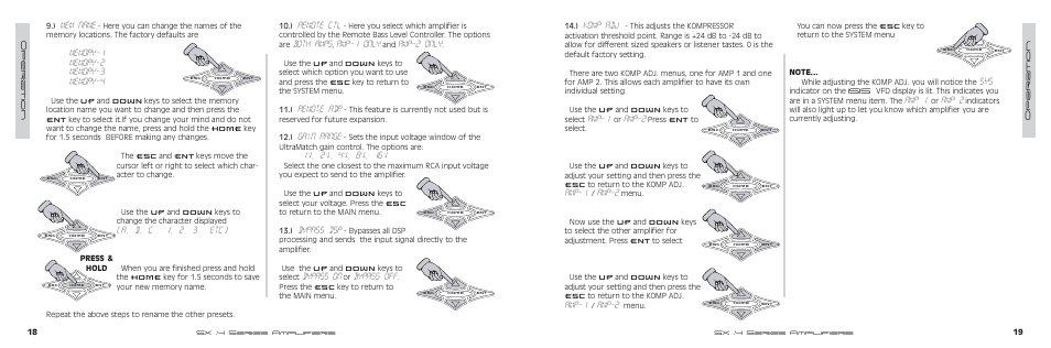 Komp adj, Amp-1, Amp-2 | Amp 1, Amp 2, Mem name, A, b, c , 2, 3...etc), Remote ctl, Both amps, Amp-1 only | Kicker SX700.4 User Manual | Page 10 / 20