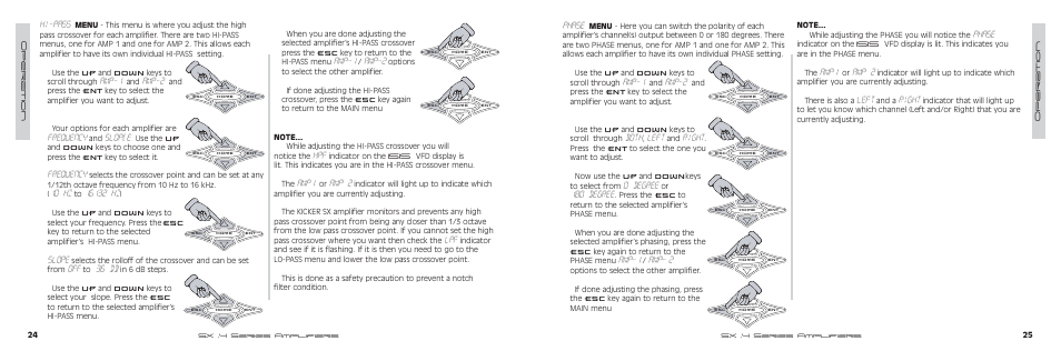 Phase, Amp-1, Amp-2 | Both, Left, Right, 0 degree, 180 degree, Amp- 2, Amp1 | Kicker SX700.4 User Manual | Page 13 / 20