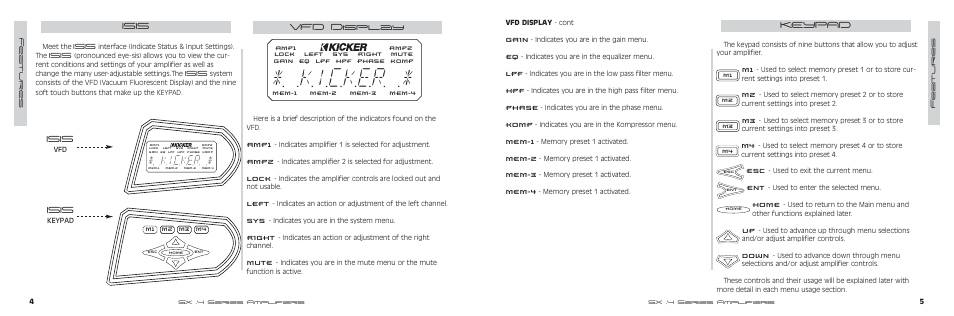 Kicker, Keypad, Isis vfd display | Isis | Kicker SX700.4 User Manual | Page 3 / 20