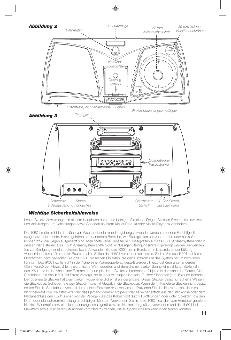 Wichtige sicherheitshinweise, Abbildung 2 abbildung 3 | Kicker iKick iK501 User Manual | Page 11 / 20