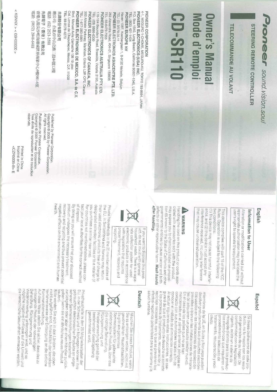 Pioneer CD-SR110 User Manual | 9 pages