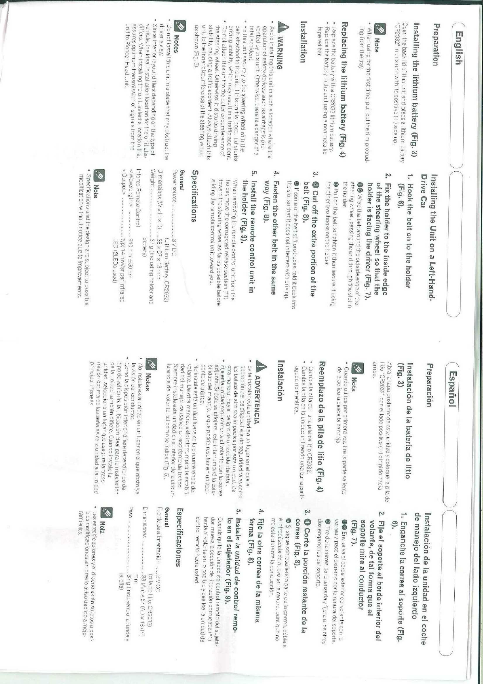 English, Español | Pioneer CD-SR110 User Manual | Page 8 / 9