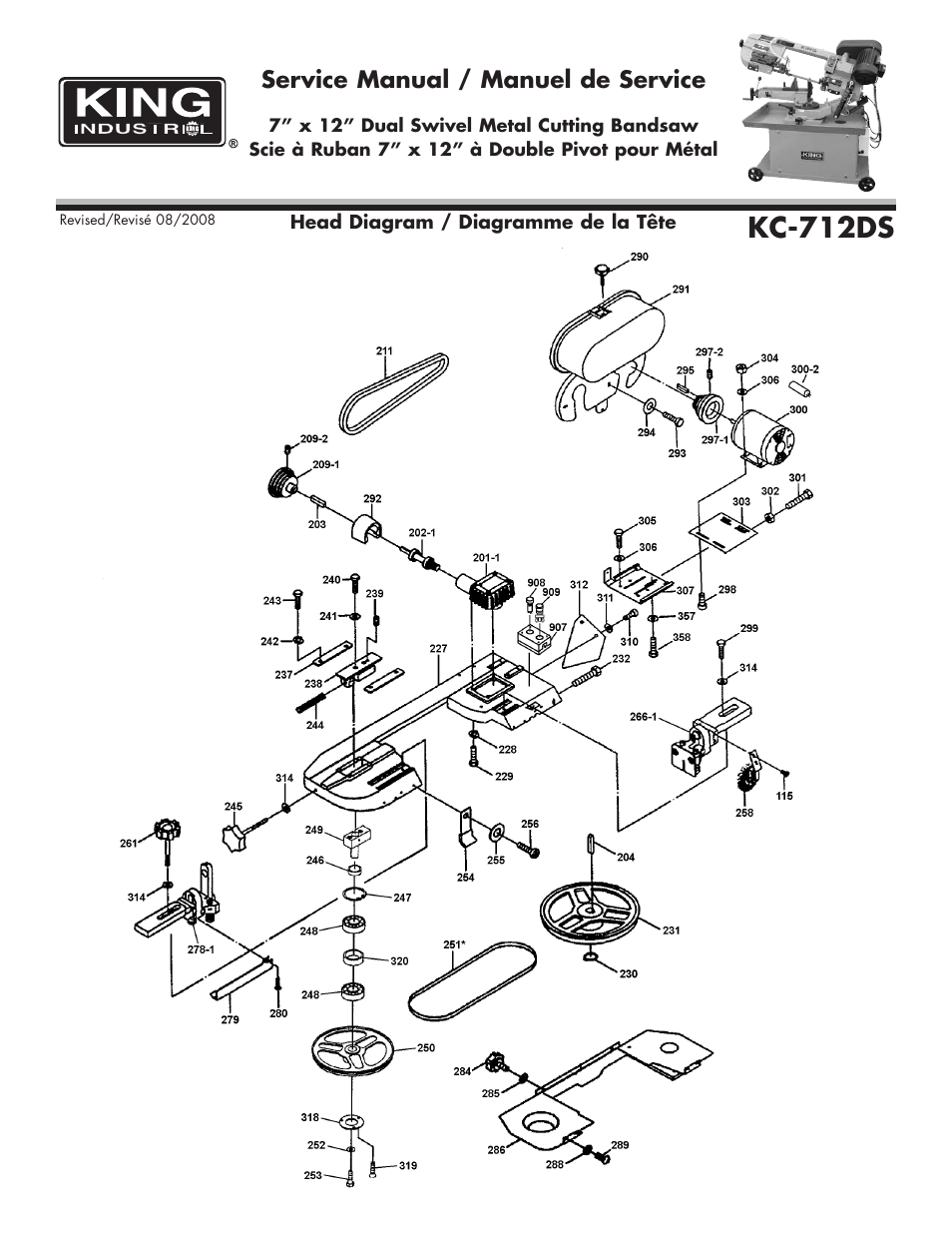 Kc-712ds, Service manual / manuel de service | King Canada KC-712DS User Manual | Page 2 / 8