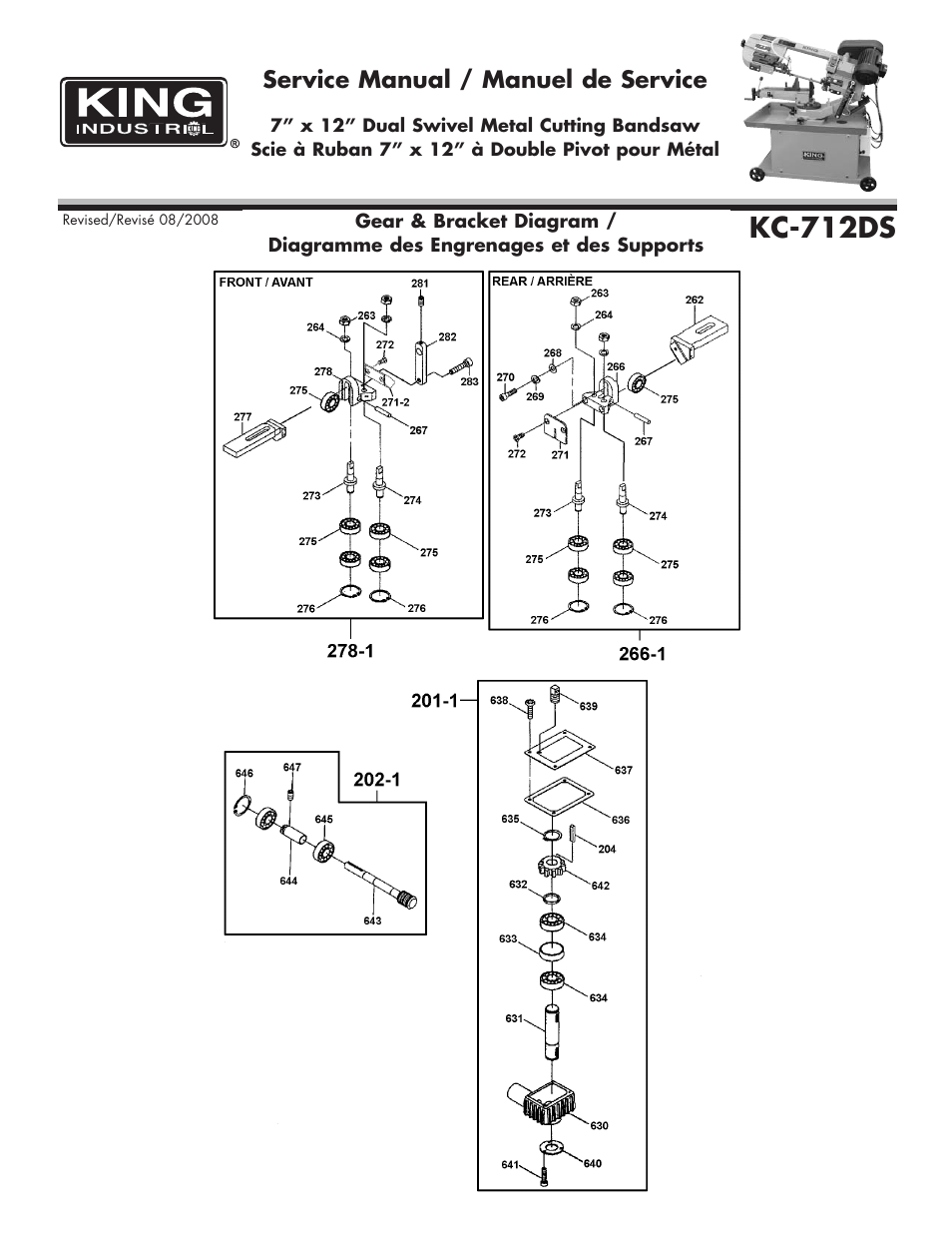 Kc-712ds, Service manual / manuel de service | King Canada KC-712DS User Manual | Page 3 / 8