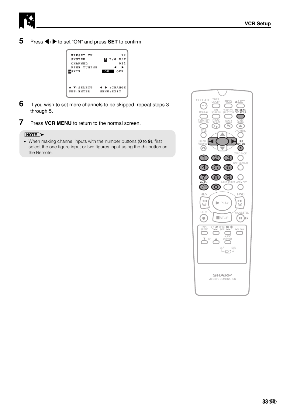 Vcr setup, Press vcr menu to return to the normal screen | Sharp DV-NC70(RU) User Manual | Page 35 / 104