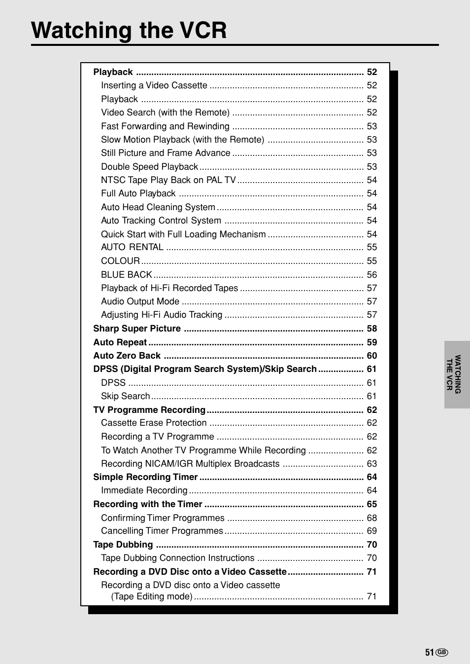 Watching the vcr | Sharp DV-NC70(RU) User Manual | Page 53 / 104