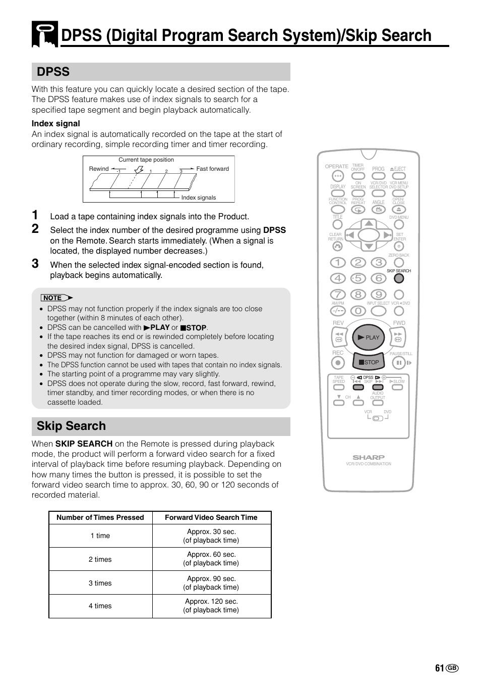 Dpss (digital program search system)/skip search, Dpss, Skip search | Sharp DV-NC70(RU) User Manual | Page 63 / 104