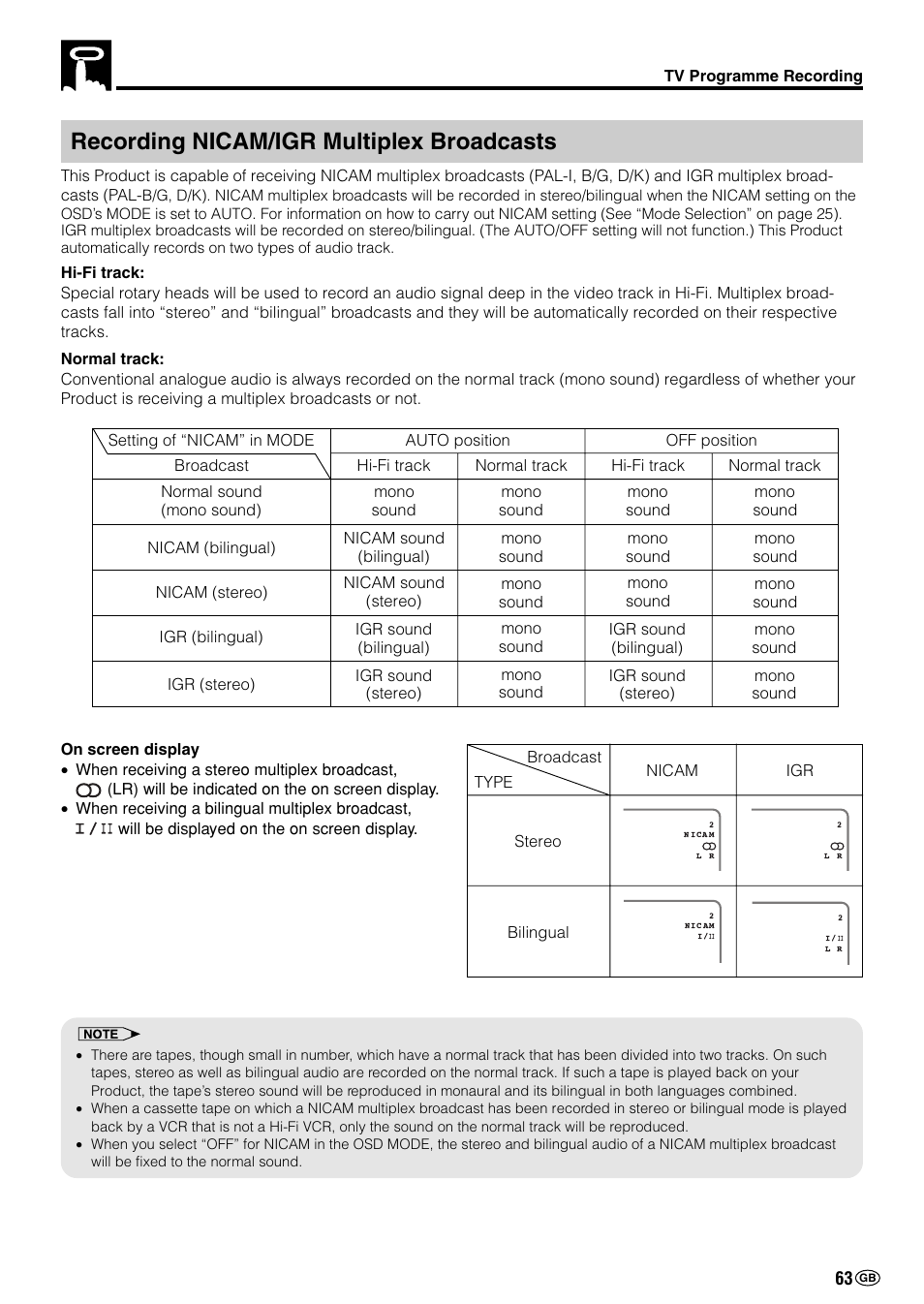 Recording nicam/igr multiplex broadcasts | Sharp DV-NC70(RU) User Manual | Page 65 / 104