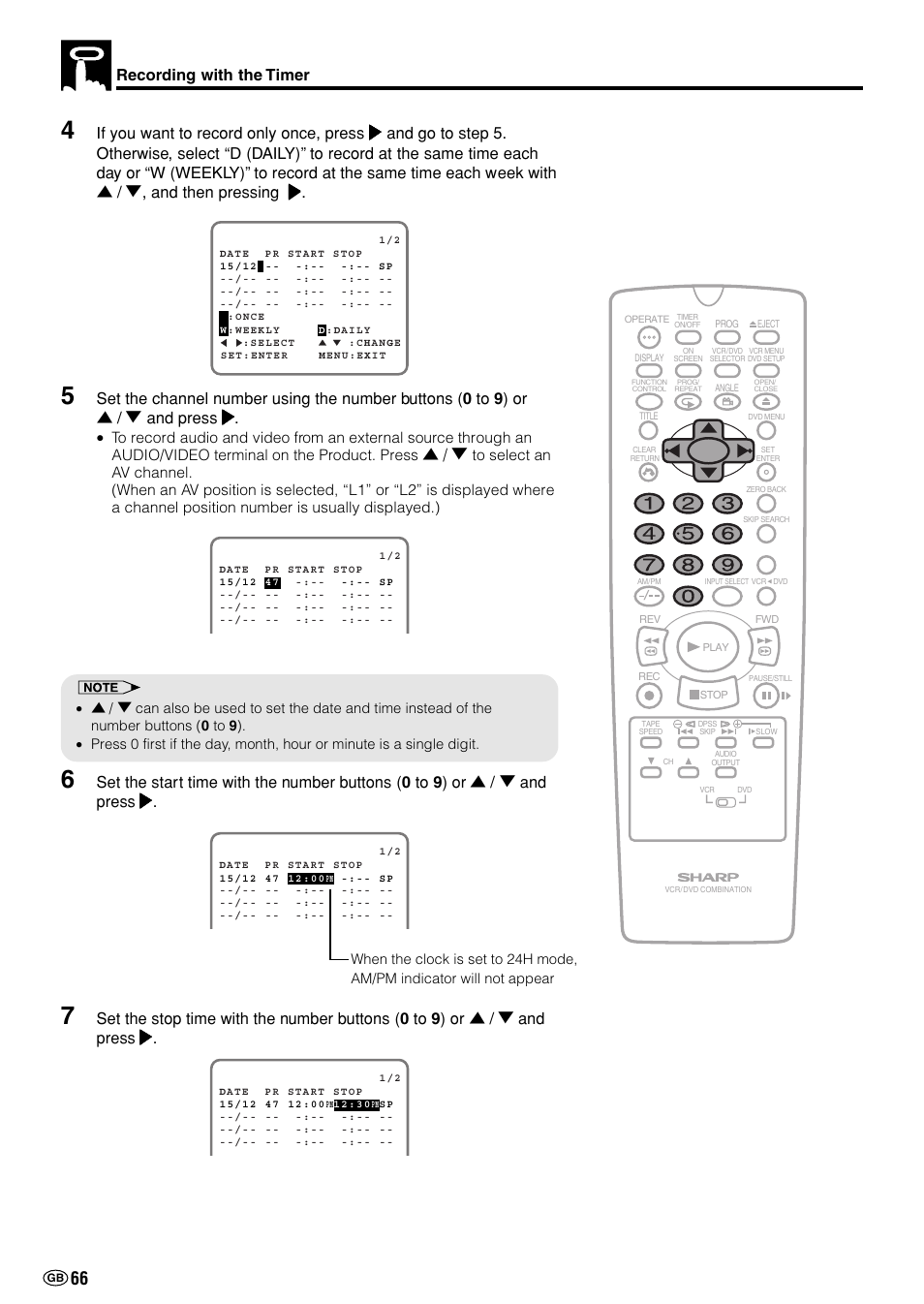 Recording with the timer | Sharp DV-NC70(RU) User Manual | Page 68 / 104