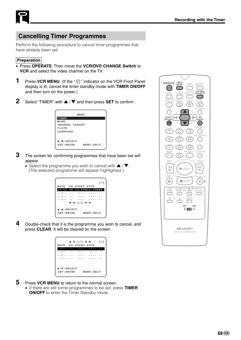 Cancelling timer programmes | Sharp DV-NC70(RU) User Manual | Page 71 / 104