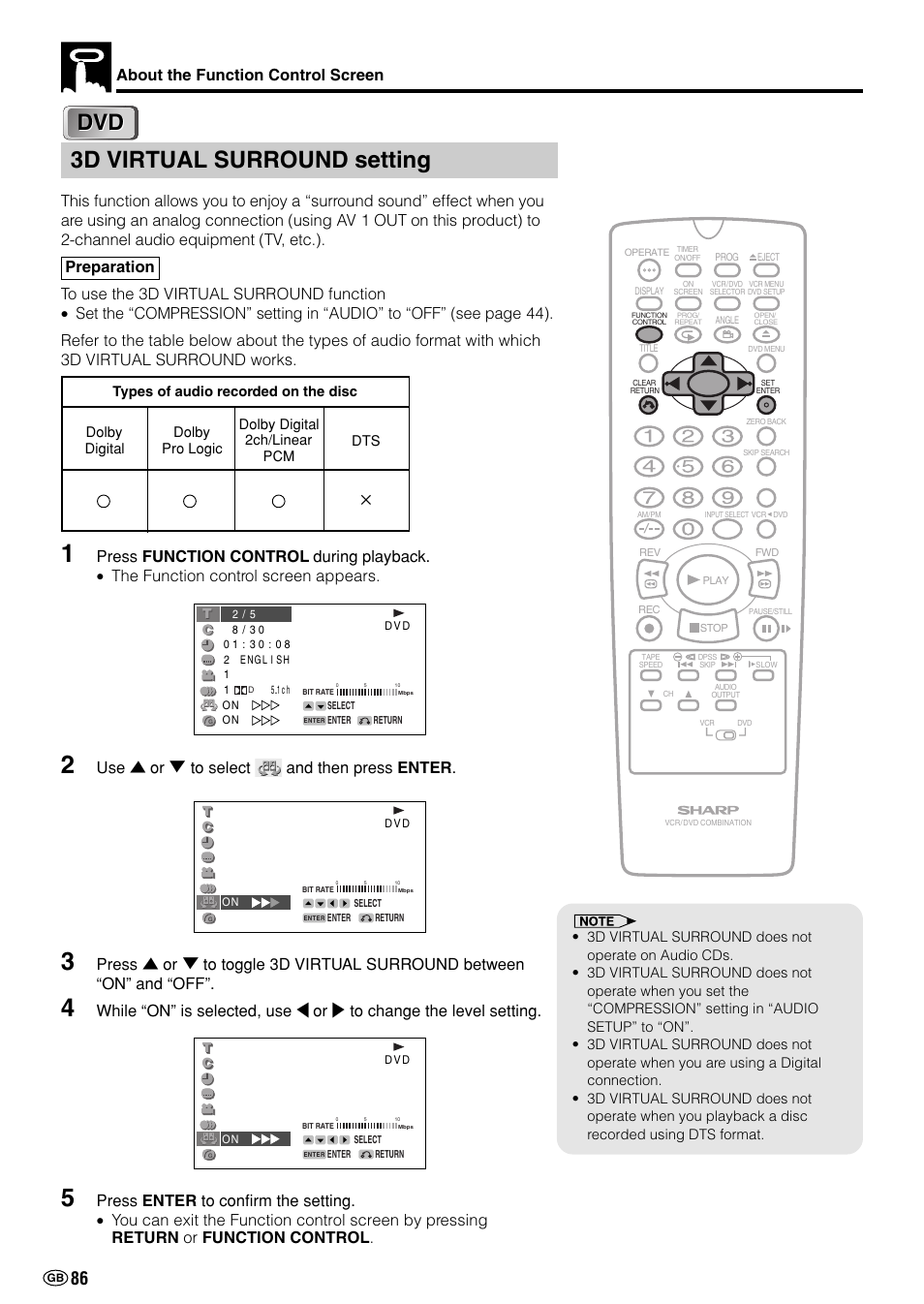 3d virtual surround setting, Use ' or 