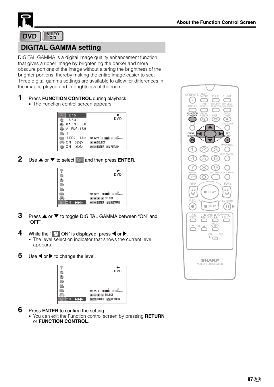 Digital gamma setting, Use ' or 