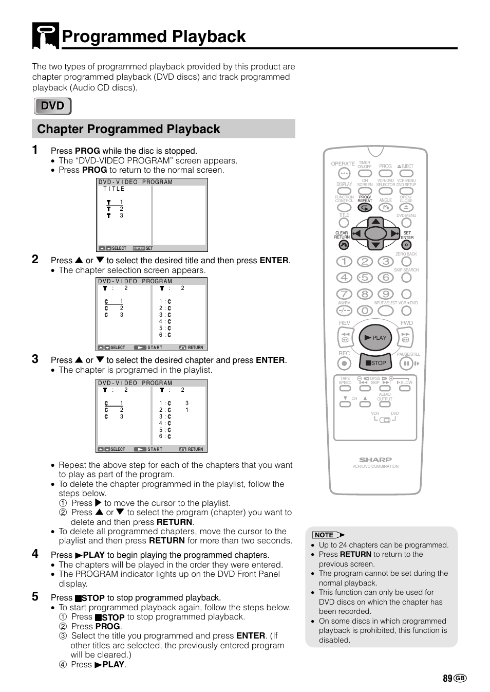 Programmed playback, Chapter programmed playback 1 | Sharp DV-NC70(RU) User Manual | Page 91 / 104