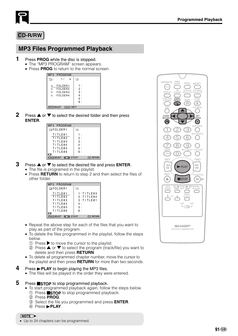 Mp3 files programmed playback 1, Cd-r/rw, Programmed playback | Sharp DV-NC70(RU) User Manual | Page 93 / 104