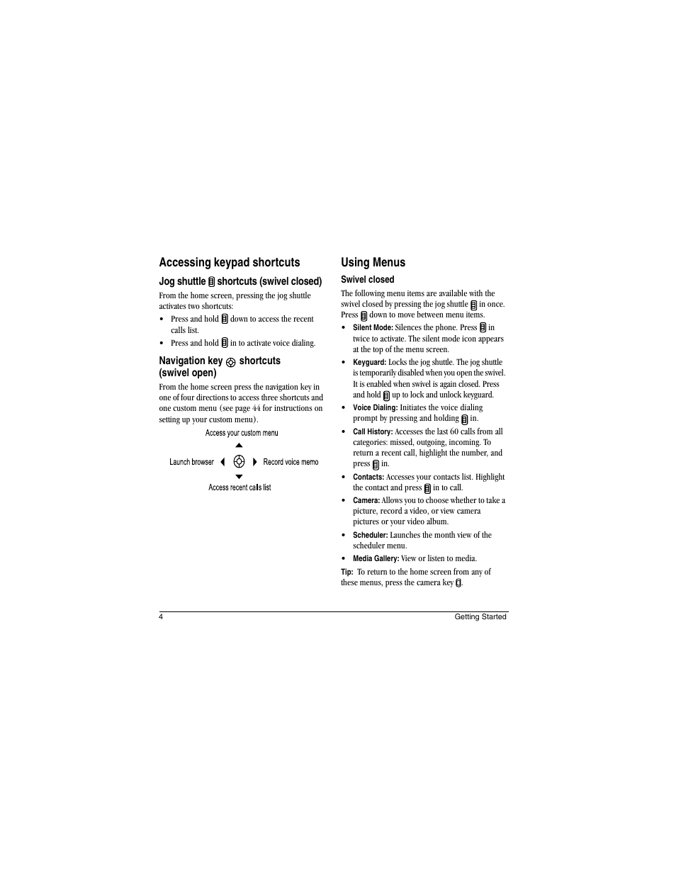 Accessing keypad shortcuts, Using menus | Kyocera Koi User Manual | Page 10 / 72