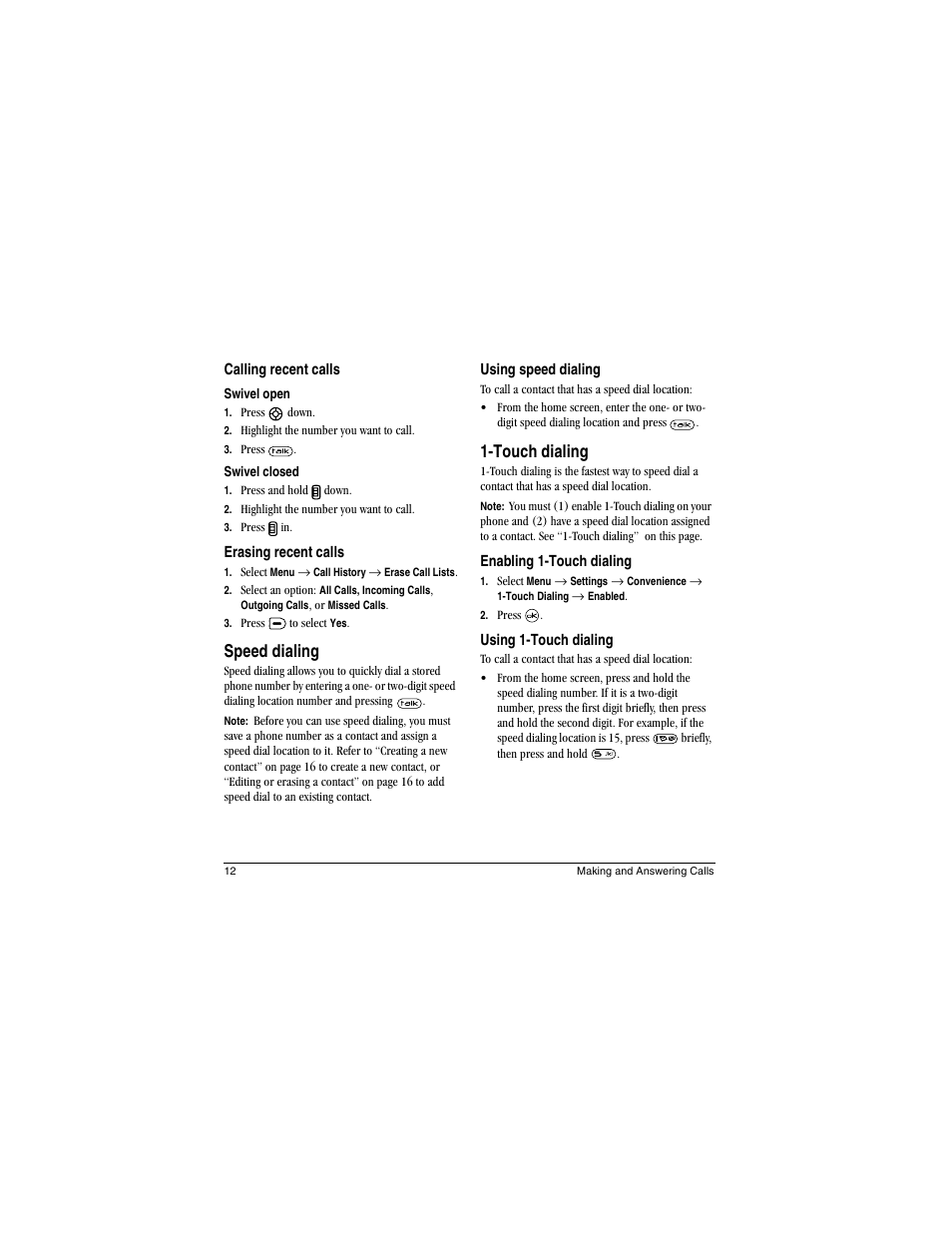 Speed dialing, Touch dialing | Kyocera Koi User Manual | Page 18 / 72