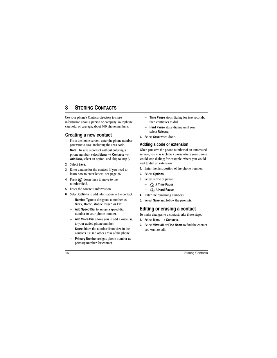 Creating a new contact, Editing or erasing a contact, Toring | Ontacts | Kyocera Koi User Manual | Page 22 / 72