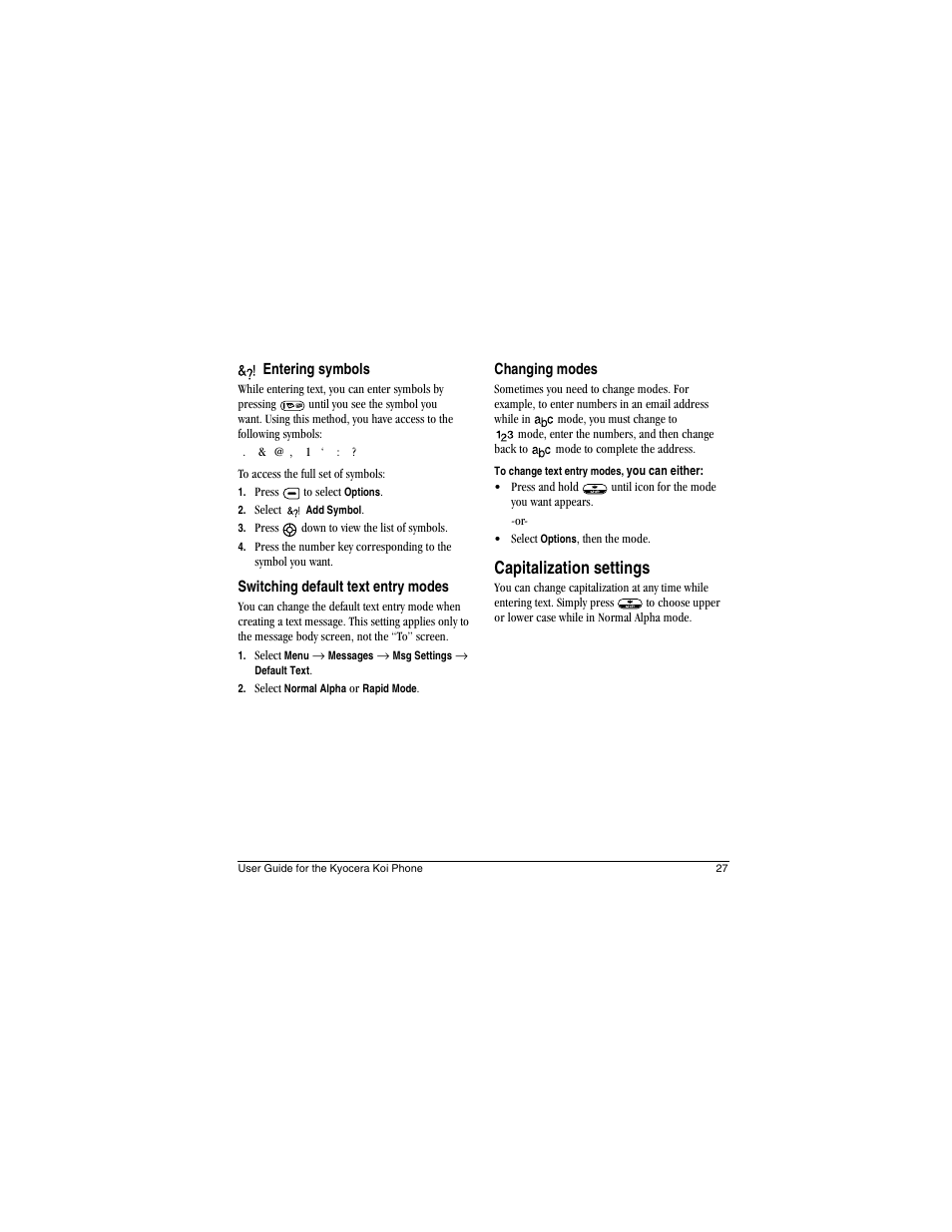 Capitalization settings | Kyocera Koi User Manual | Page 33 / 72