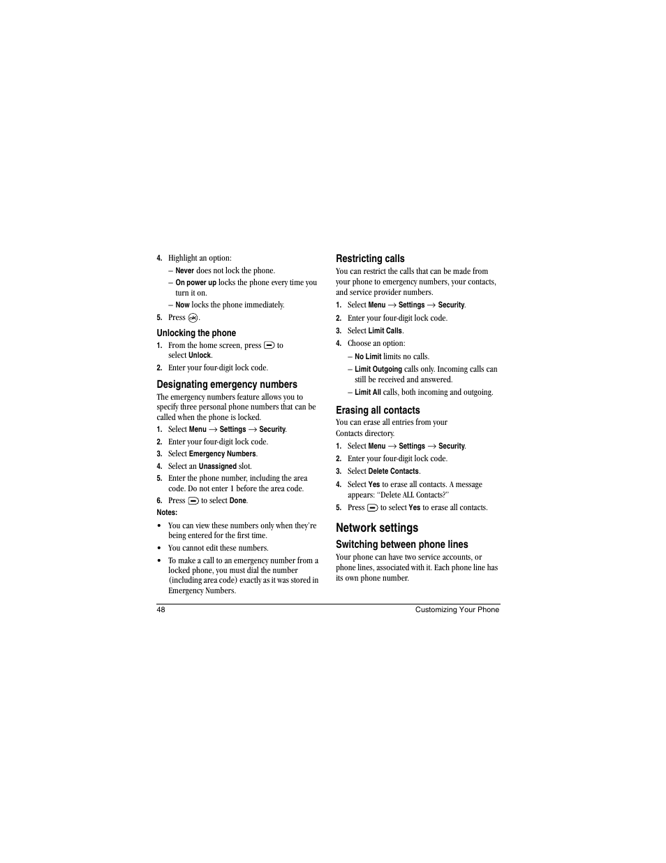 Network settings | Kyocera Koi User Manual | Page 54 / 72