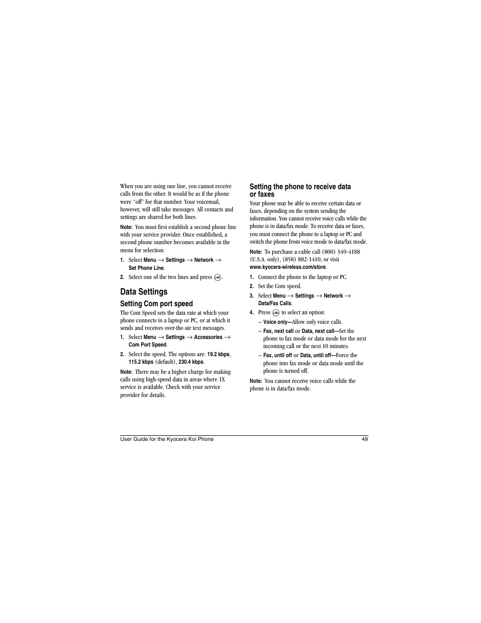 Data settings | Kyocera Koi User Manual | Page 55 / 72