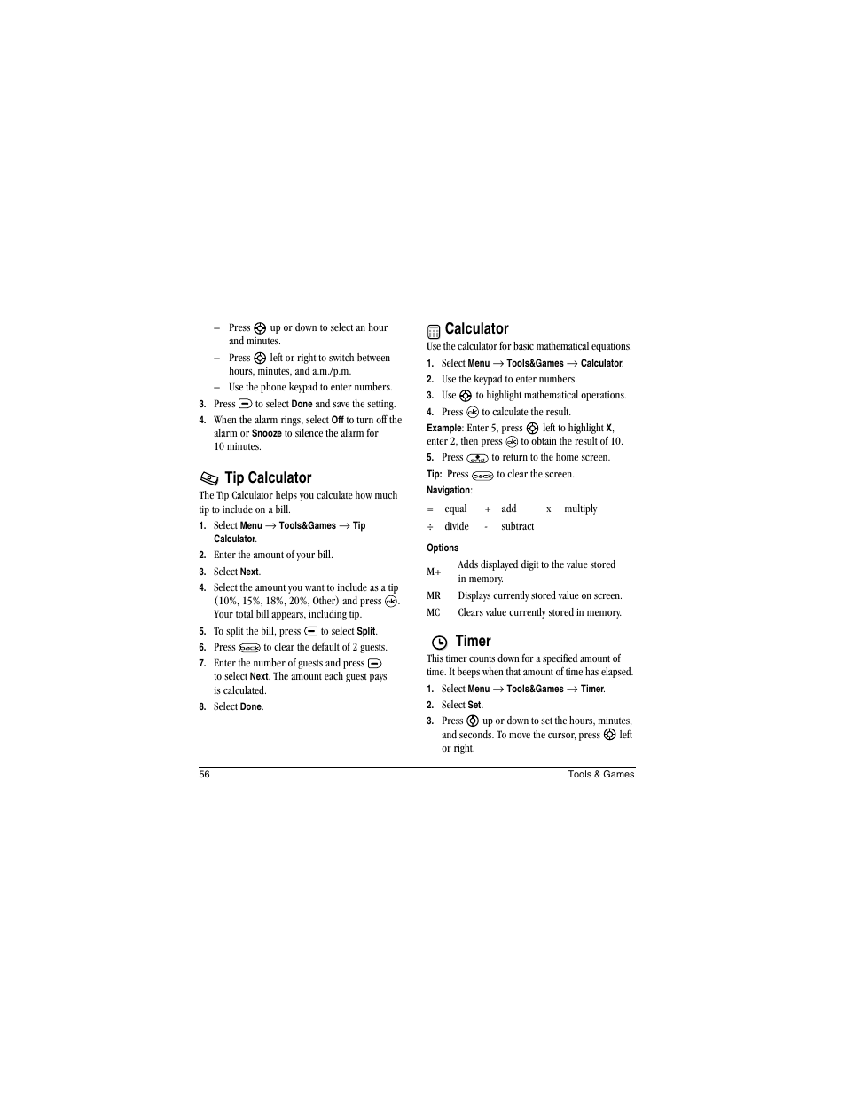 Tip calculator, Calculator, Timer | Kyocera Koi User Manual | Page 62 / 72