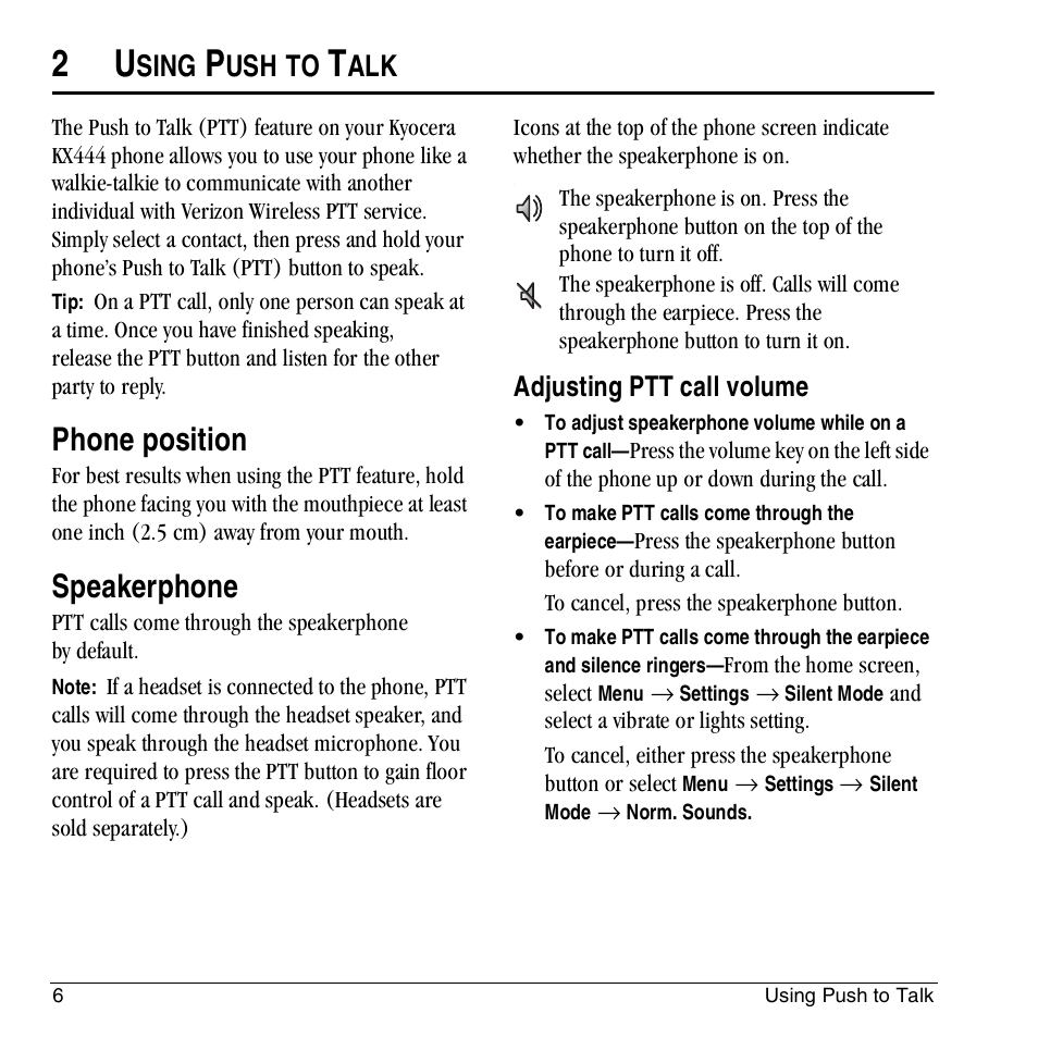 Phone position, Speakerphone, Sing | Kyocera KX444 User Manual | Page 12 / 64