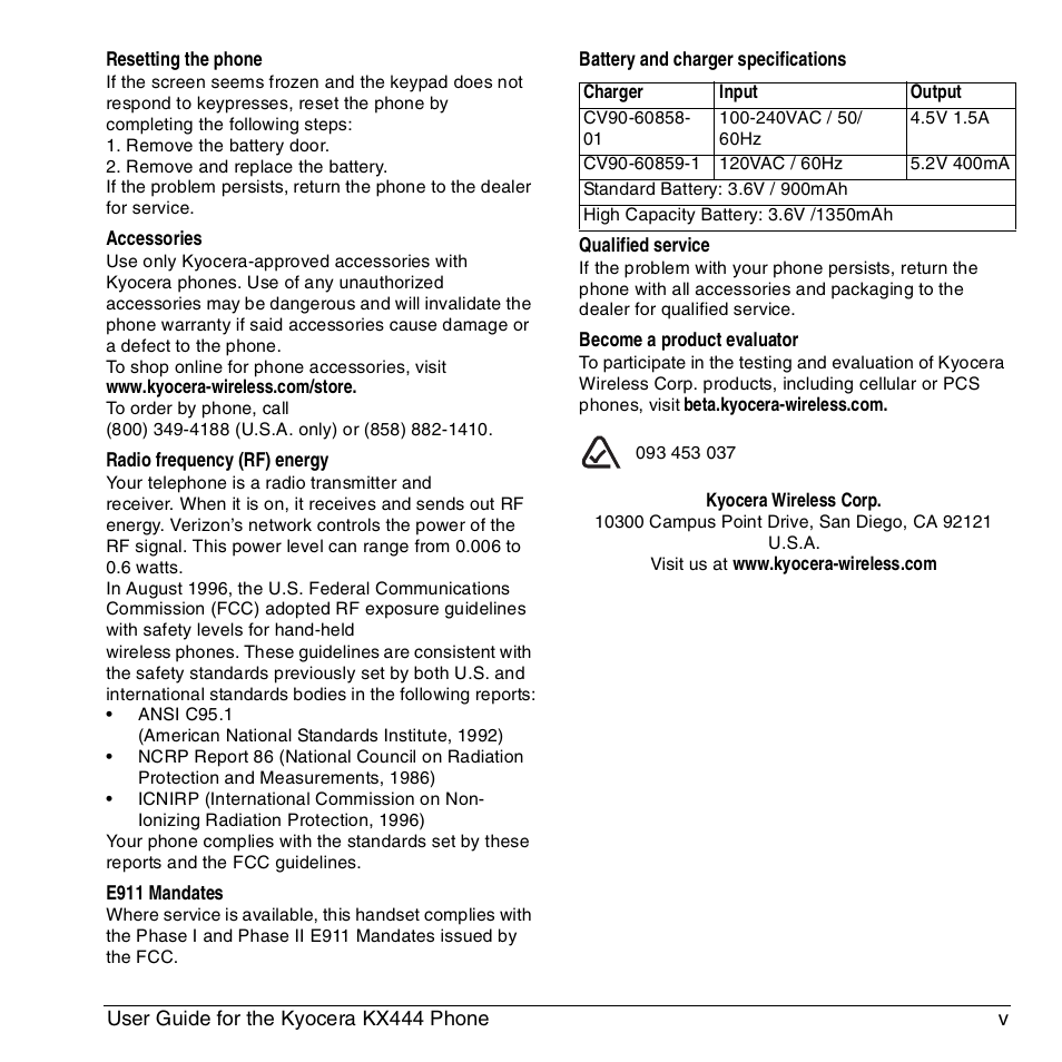Kyocera KX444 User Manual | Page 5 / 64