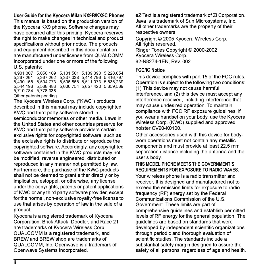 Kyocera Milan KX9C User Manual | Page 2 / 64