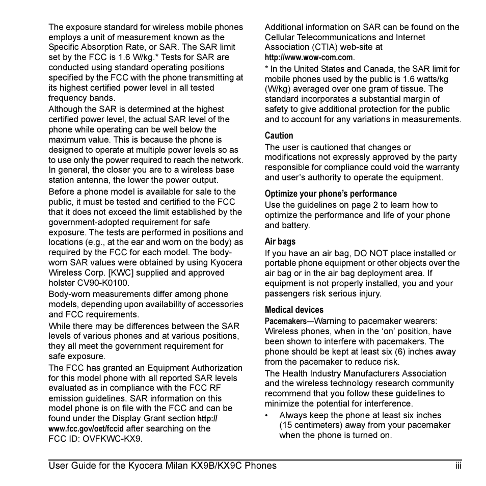 Kyocera Milan KX9C User Manual | Page 3 / 64