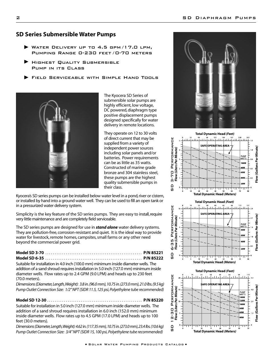 Sd series submersible water pumps | Kyocera 85221 User Manual | Page 4 / 20