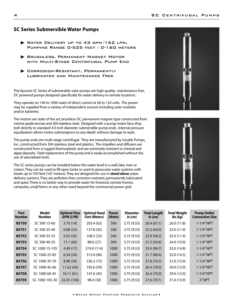 Sc series submersible water pumps | Kyocera 85221 User Manual | Page 6 / 20