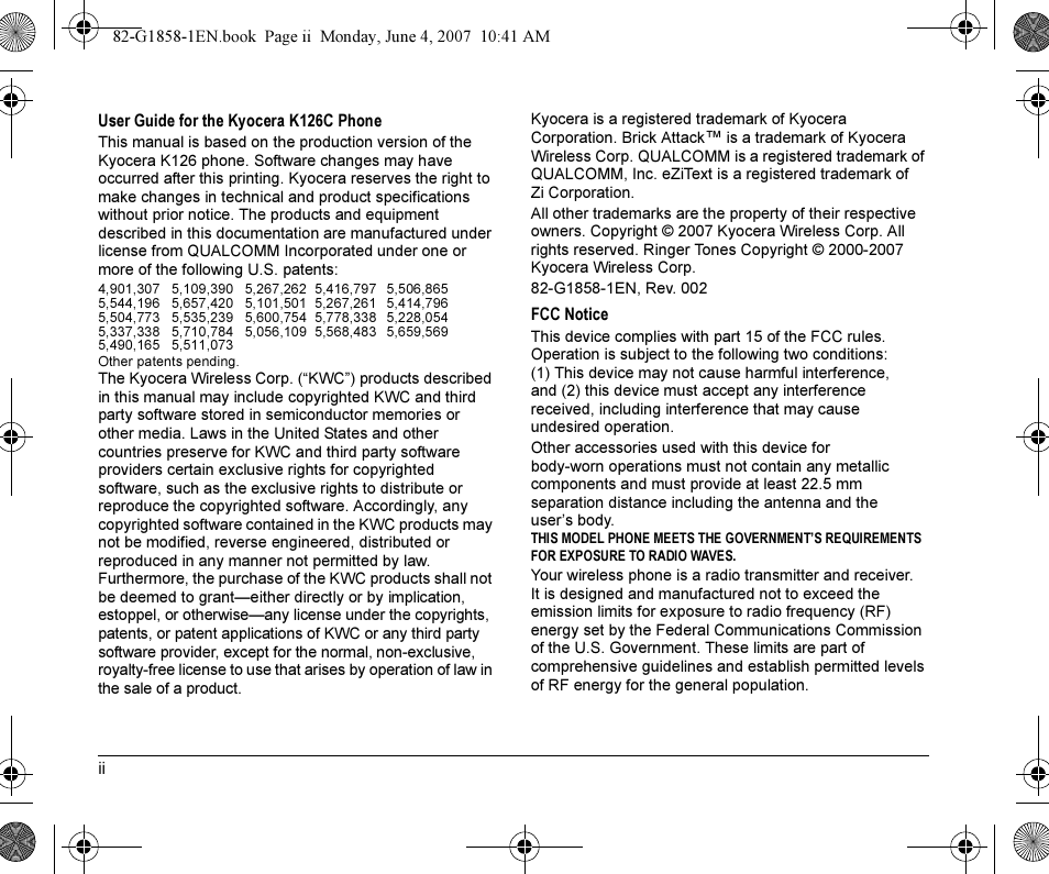 Kyocera K126C User Manual | Page 2 / 56