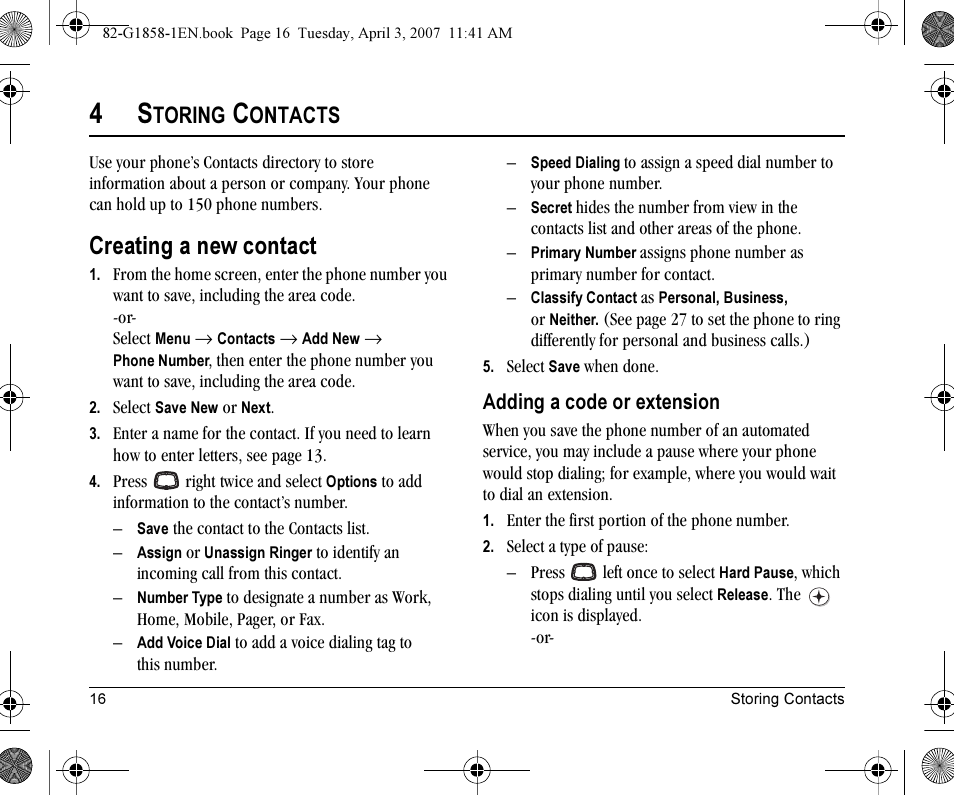 Creating a new contact, Toring, Ontacts | Kyocera K126C User Manual | Page 24 / 56