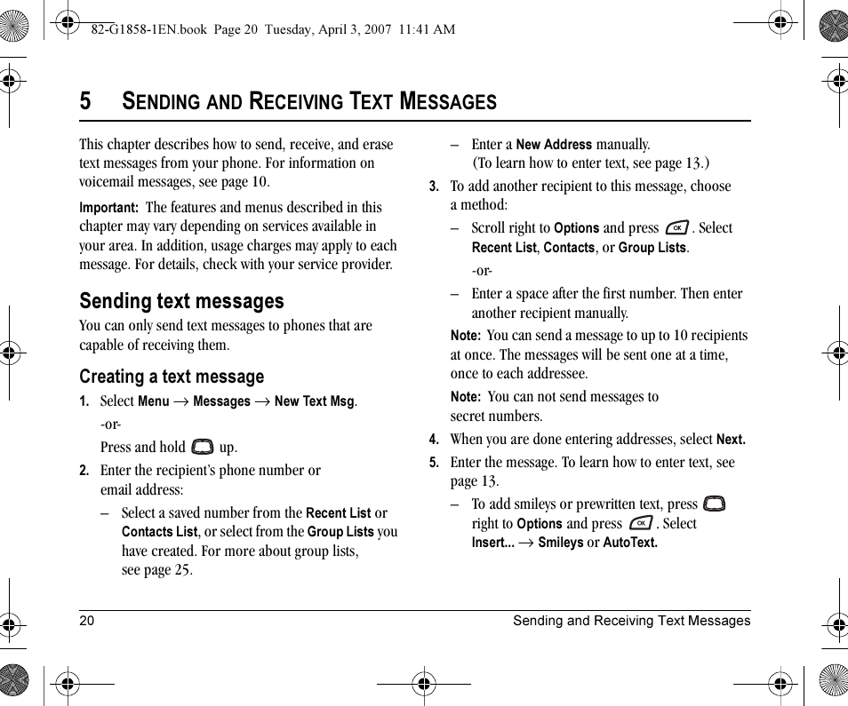 Sending text messages, Ending, Eceiving | Essages | Kyocera K126C User Manual | Page 28 / 56
