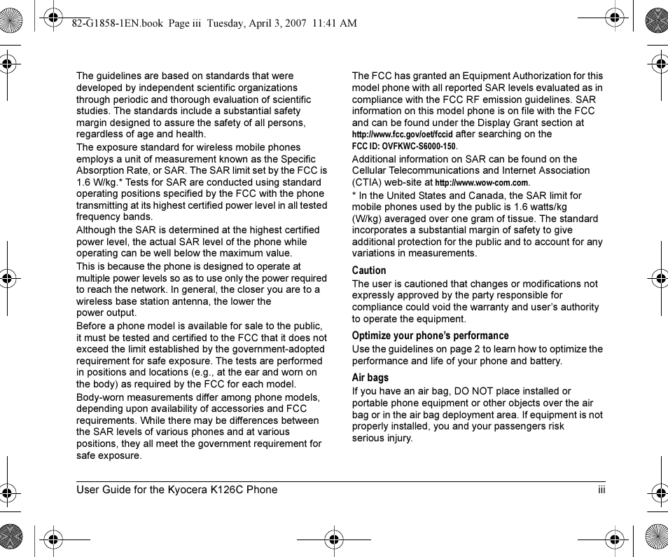 Kyocera K126C User Manual | Page 3 / 56