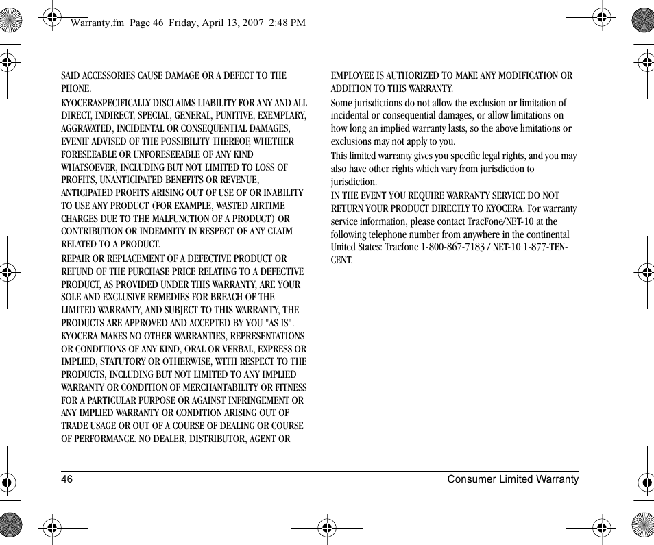 Kyocera K126C User Manual | Page 54 / 56