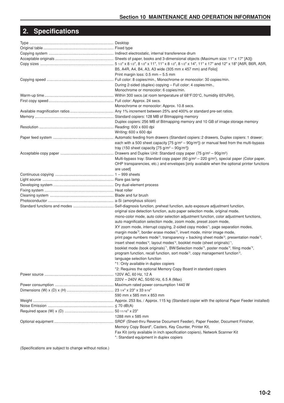 Specifications | Kyocera KM-C830 User Manual | Page 153 / 161