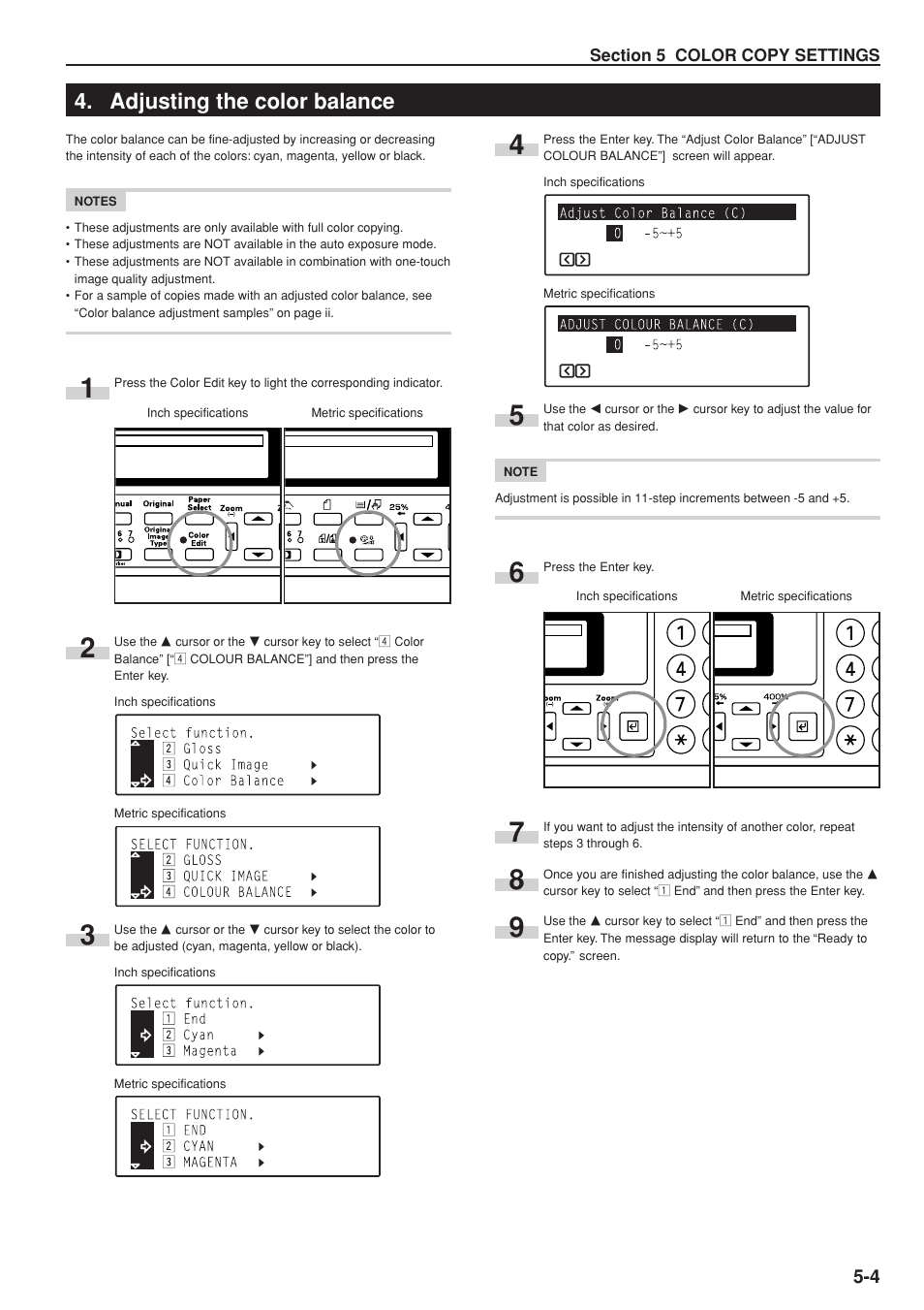 Adjusting the color balance | Kyocera KM-C830 User Manual | Page 44 / 161