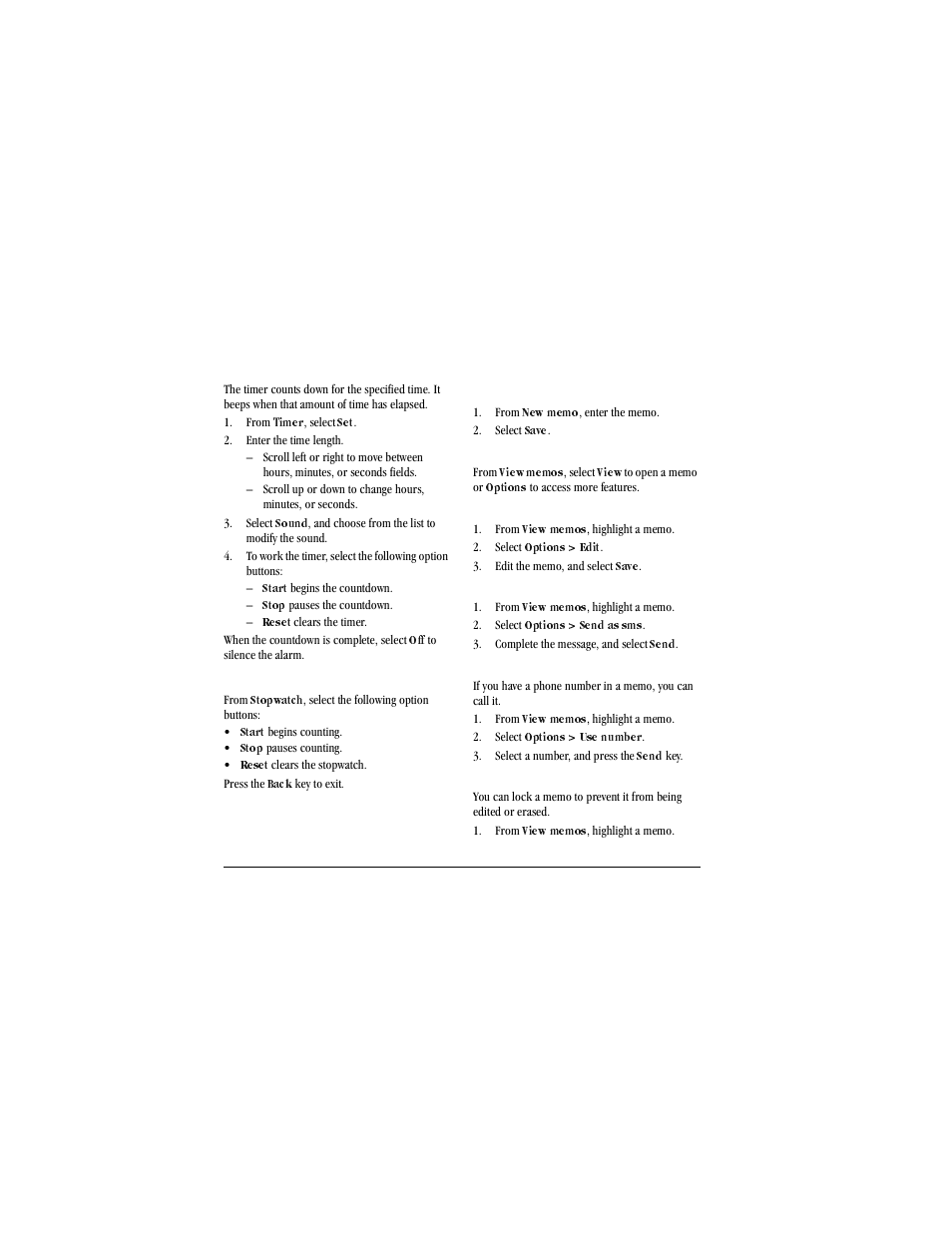 Use timer, From, Timer | Enter the time length, Select, Sound, Start begins the countdown, Start, Stop pauses the countdown, Stop | Kyocera X-tc M2000 User Manual | Page 64 / 90