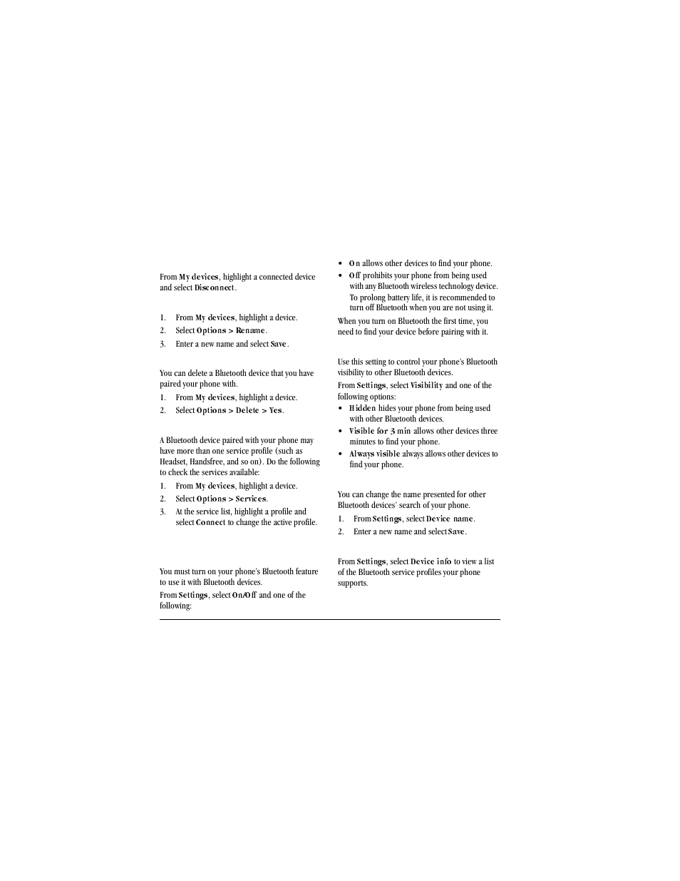 Disconnect from a device, From, My devices | Disconnect, Rename a device, Select, Options, Rename, Enter a new name and select, Save | Kyocera X-tc M2000 User Manual | Page 66 / 90